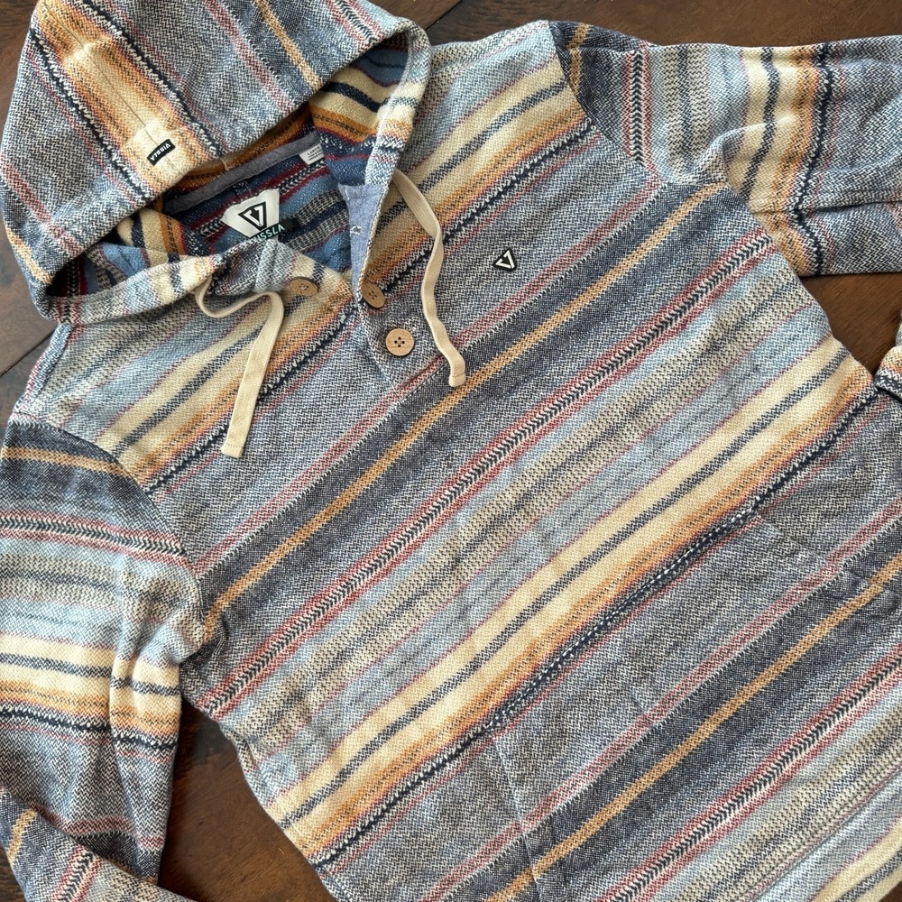 Vissla Hoodie Mens Large Multicolor Stripe Henley Knit Baja Pullover Beach Aztec